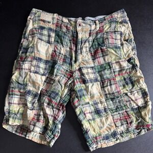 Men's Patchwork Plaid Shorts 34W Casual Summer Cotton Blend